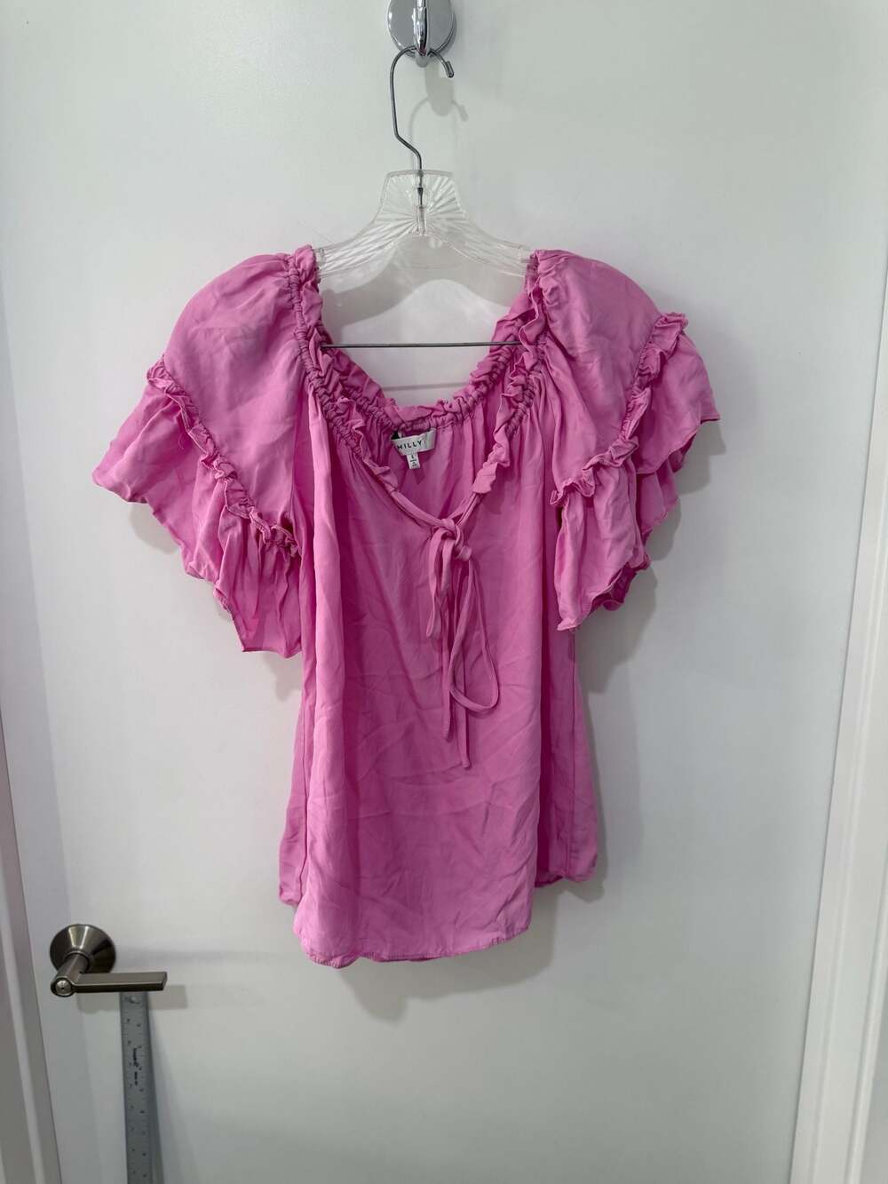 Milly Pink Ruffle Sleeve Tie-Front Blouse Size S